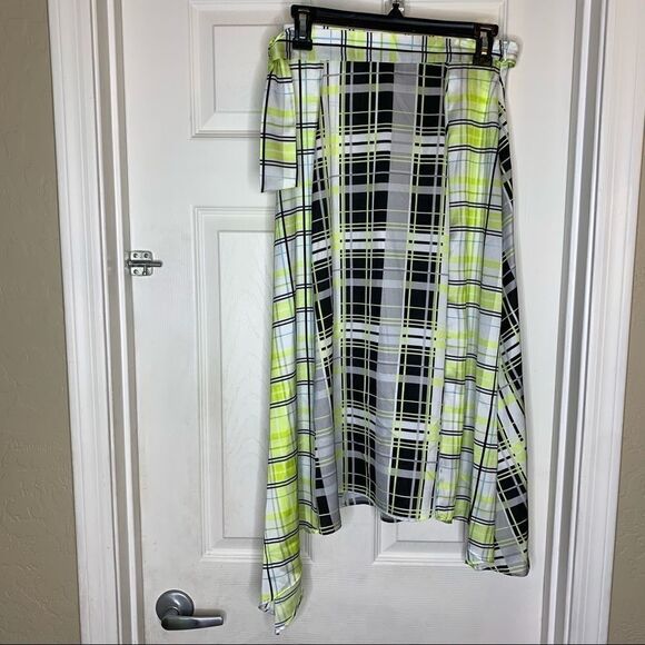 Topshop Midi Plaid Asymmetrical Skirt Neon Size 4 - Picture 1 of 14